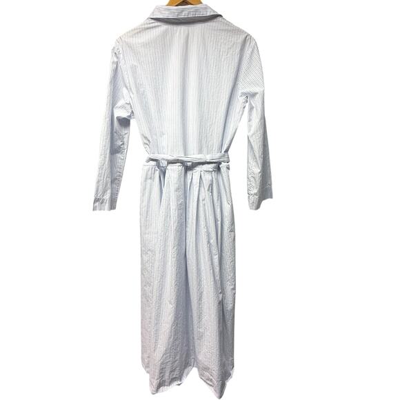 Mona Thalheimer Midi Shirt Dress Size XL White Blue Beige Stripe Button Up - Picture 3 of 5